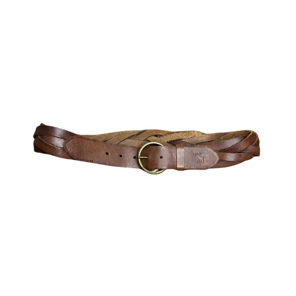 Vtg Y2K Abercrombie & Fitch Braided Leather Belt Brown Brass Buckle Size Small